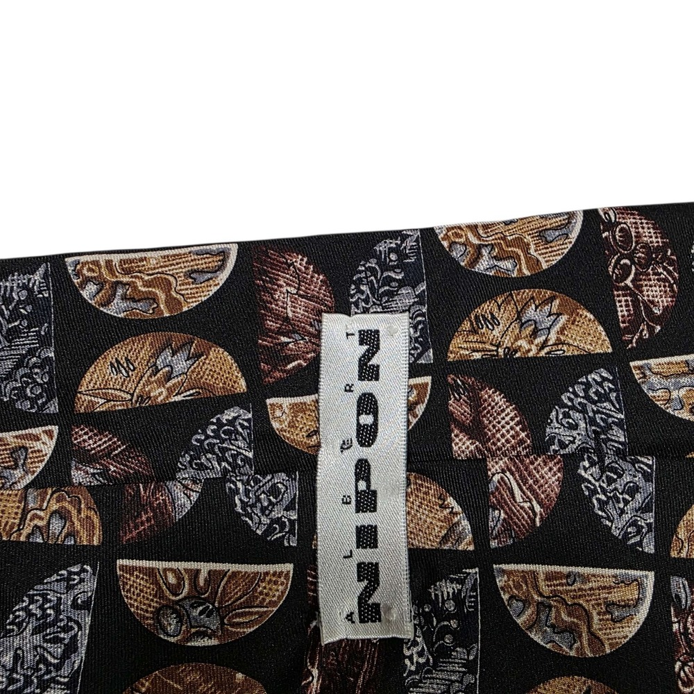 NIPON All Silk Geometric Pattern Necktie Black Gold Brown Men's Formal Power - Picture 11 of 11